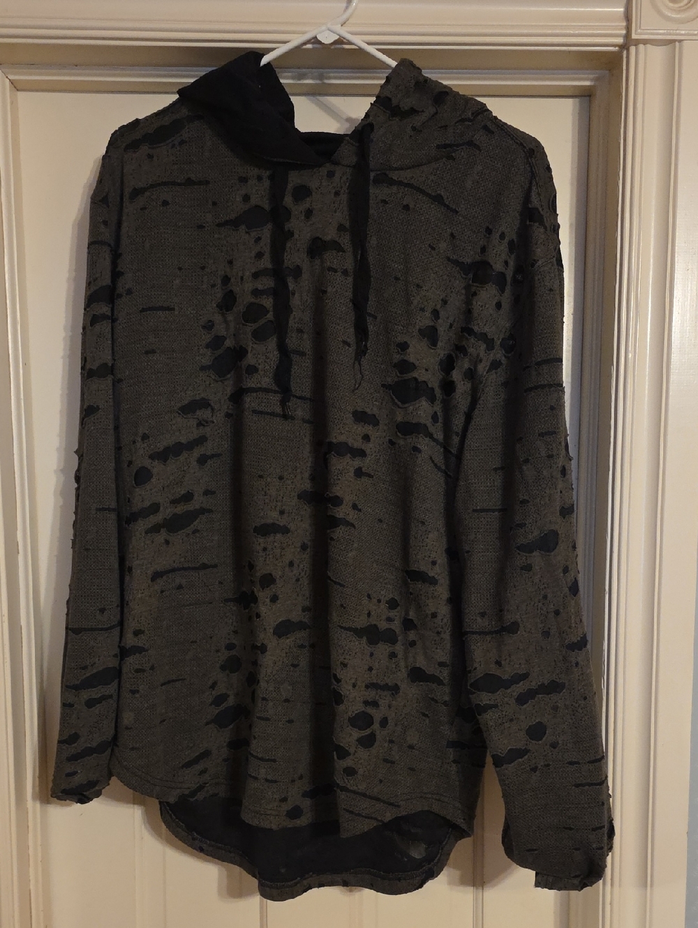 Men's CARBON distressed Gray Hoodie With Ripped Detailing